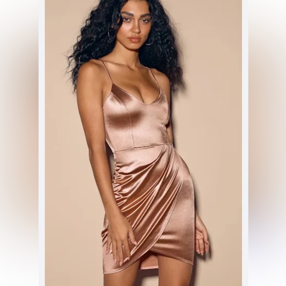 Lulus Dresses & Skirts - NWT Lulus Forever Your Girl Mauve Satin Bodycon Dress size xs bronze